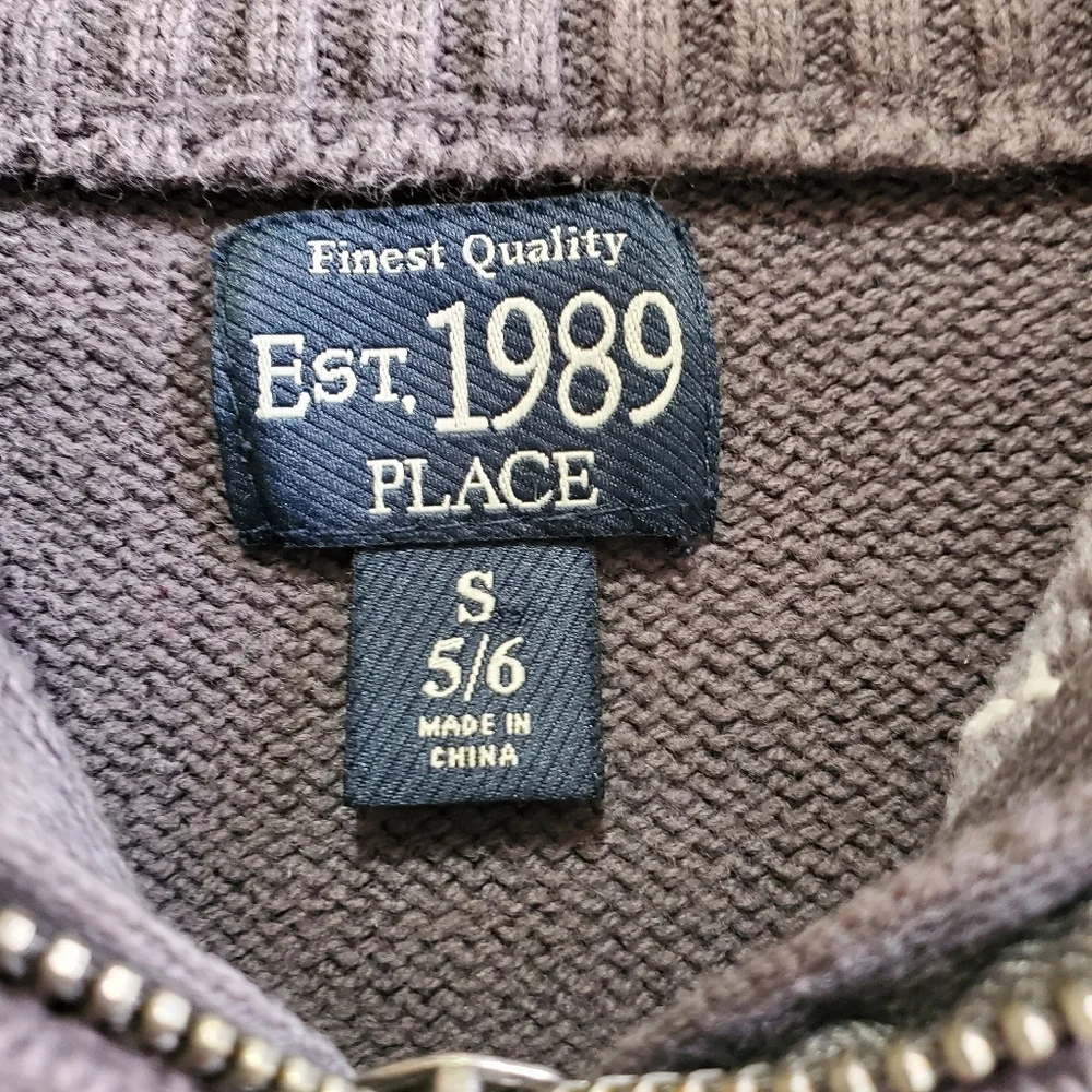 K1423 * Children's Place Argyle 1/4 Zip Sweater Charcoal Gray White Size S 5/6